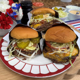 The Daly Family's Smash Cheeseburgers, Grilled Brats & Red, White and Blue Potato Salad
